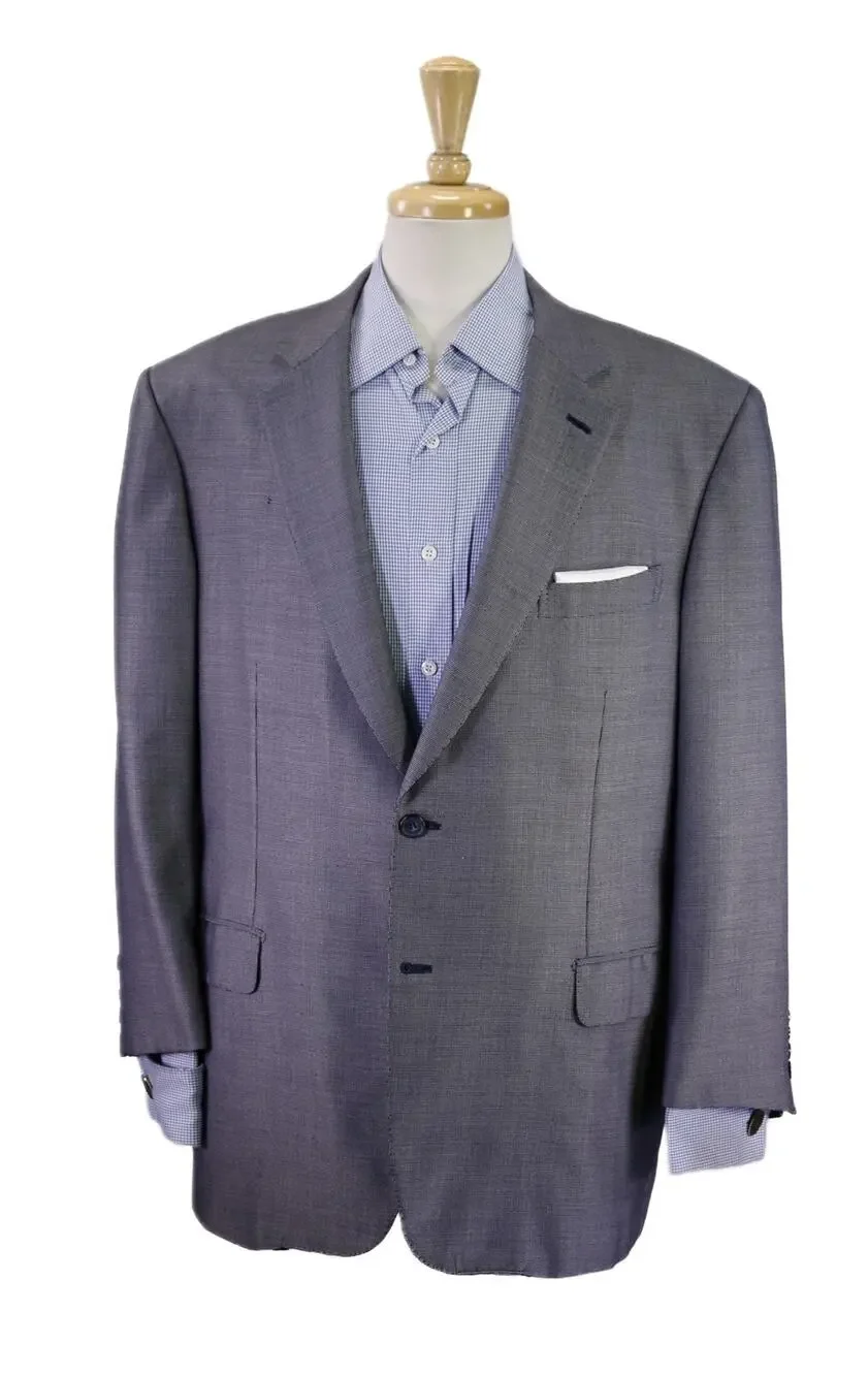 Brioni Recent Navy Blue Gray Tic Woven 100% Cashmere 2-Btn Blazer Jacket 46S